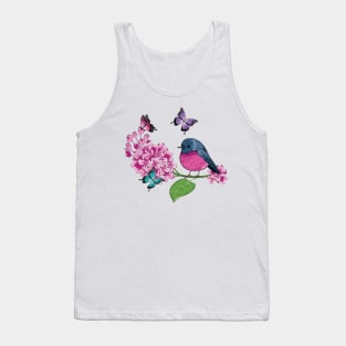 Lilacs - Butterflies And Pink Robin Bird Tank Top